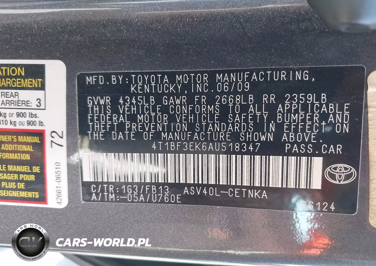 2010 Toyota Camry Le VIN:4T1BF3EK6AU518347 - 9