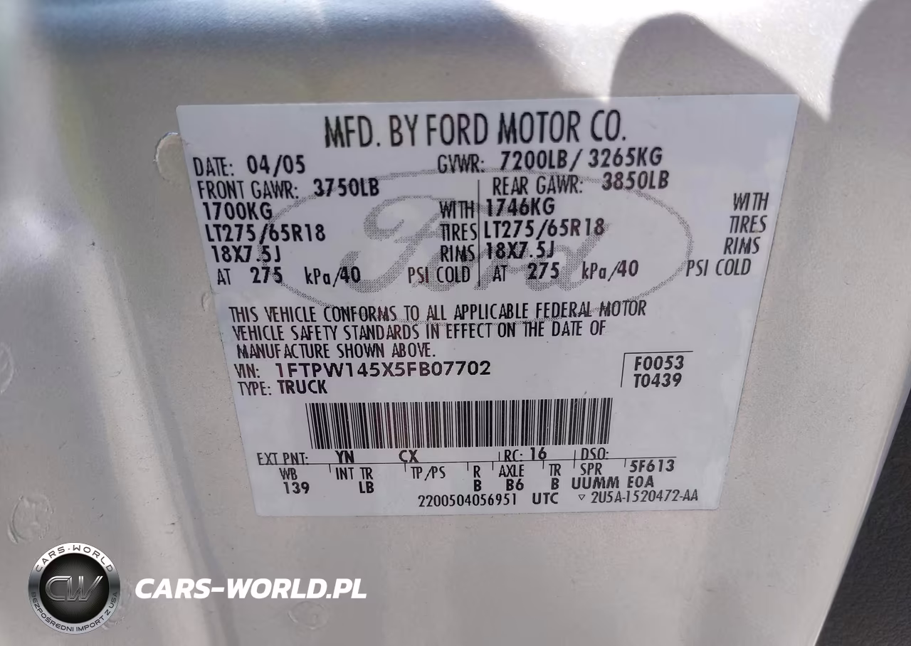 2005 Ford F-150 Fx4-Lariat-Xlt VIN:1FTPW145X5FB07702 - 9