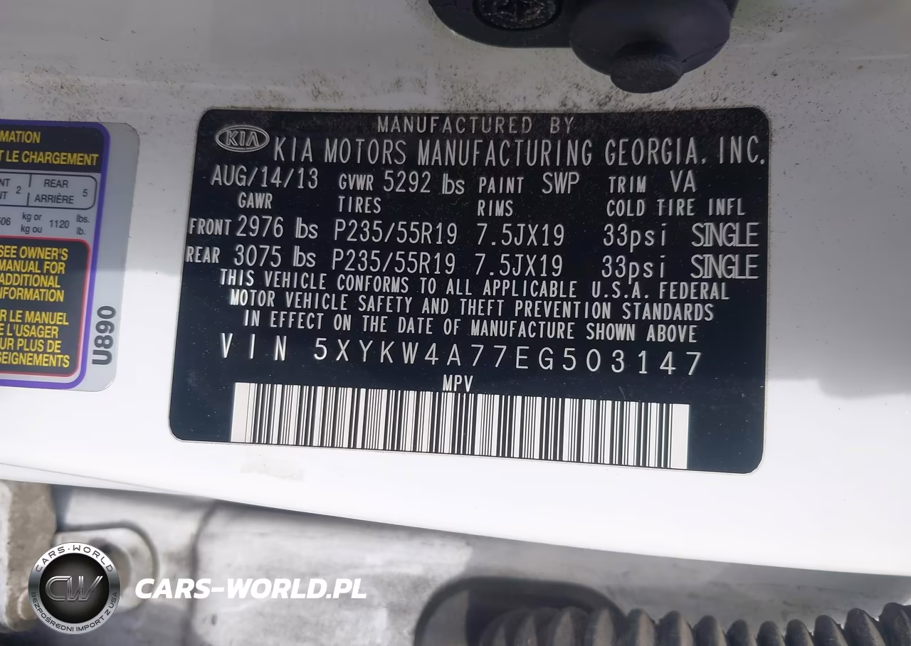 2014 Kia Sorento Limited V6 VIN:5XYKW4A77EG503147 - 9