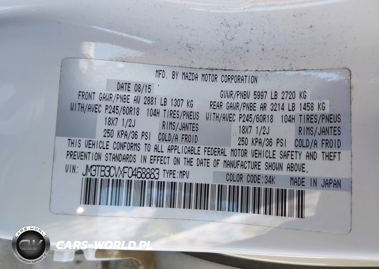 2015 Mazda Cx-9 Touring VIN:JM3TB3CVXF0468883 - 9