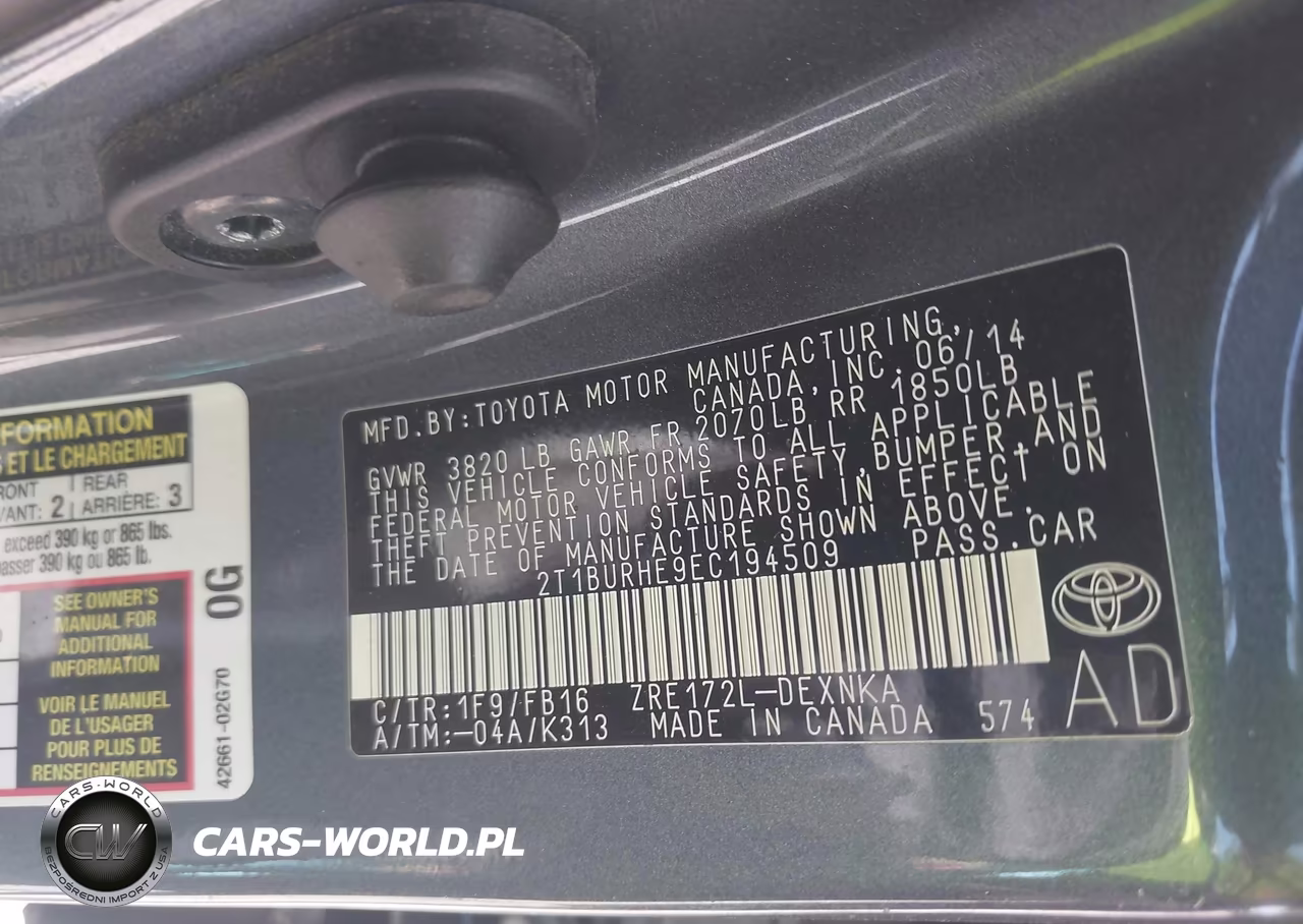 2014 Toyota Corolla Le VIN:2T1BURHE9EC194509 - 9
