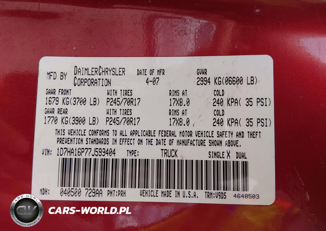 2007 Dodge Ram 1500 Slt VIN:1D7HA16P77J599404 - 9