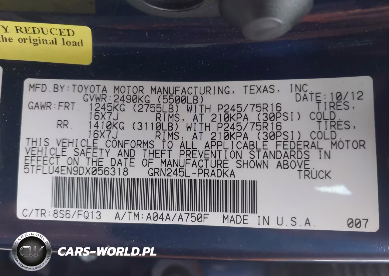 2013 Toyota Tacoma Base V6 VIN:5TFLU4EN9DX056318 - 9