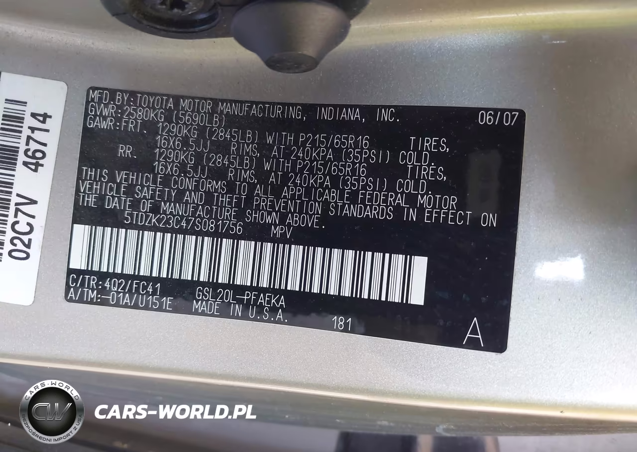2007 Toyota Sienna Le VIN:5TDZK23C47S081756 - 9