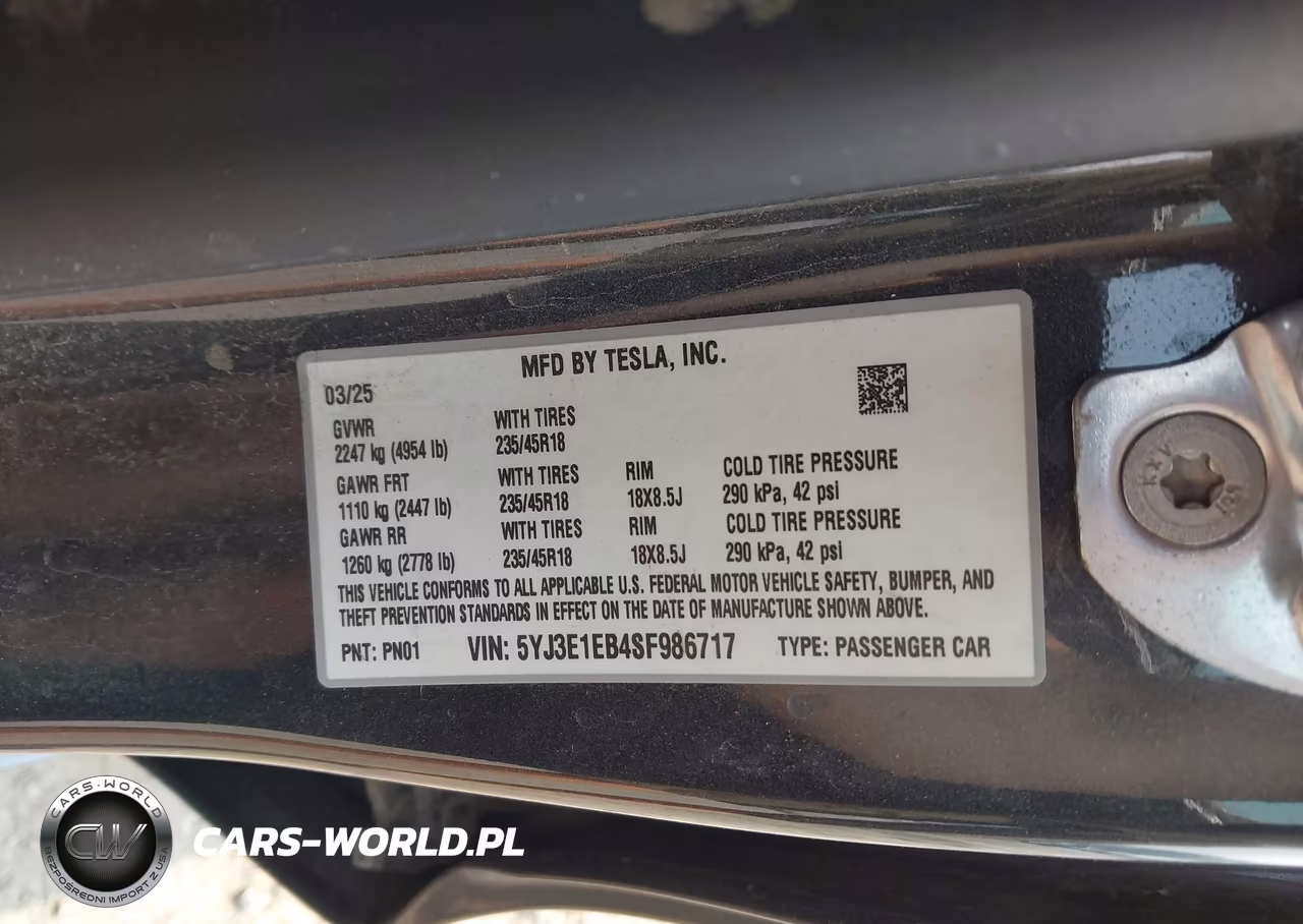 2025 Tesla Model 3 Long Range All-Wheel Drive VIN:5YJ3E1EB4SF986717 - 9
