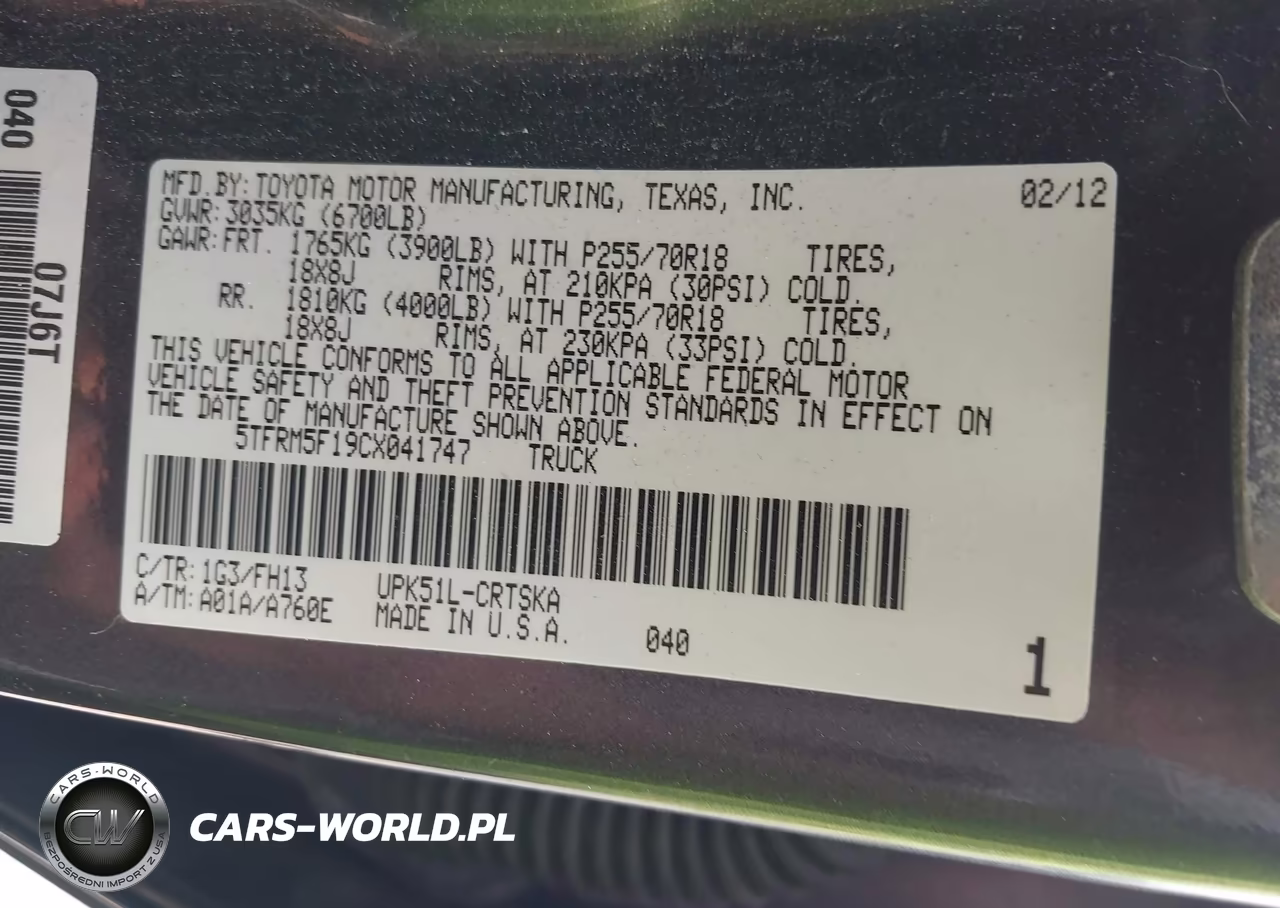2012 Toyota Tundra Grade 4.6L V8 VIN:5TFRM5F19CX041747 - 9