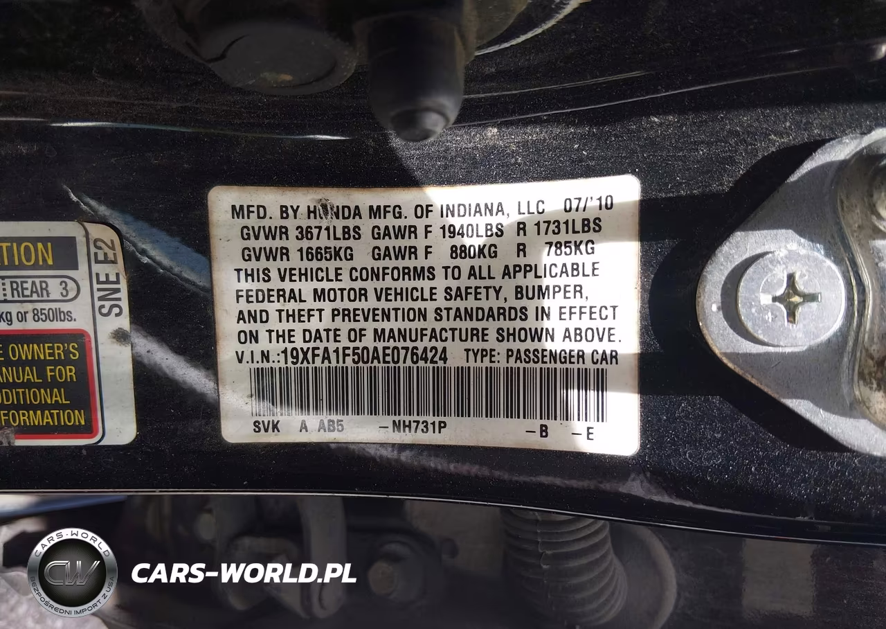 2010 Honda Civic Lx VIN:19XFA1F50AE076424 - 9