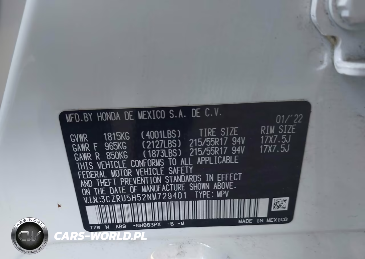 2022 Honda Hr-V 2Wd Ex VIN:3CZRU5H52NM729401 - 9