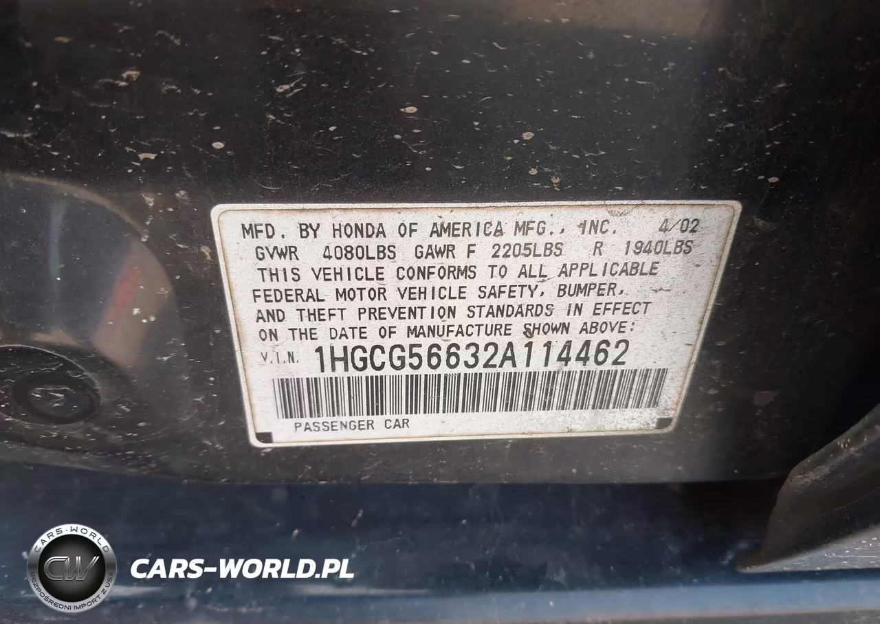 2002 Honda Accord 2.3 Ex VIN:1HGCG56632A114462 - 9