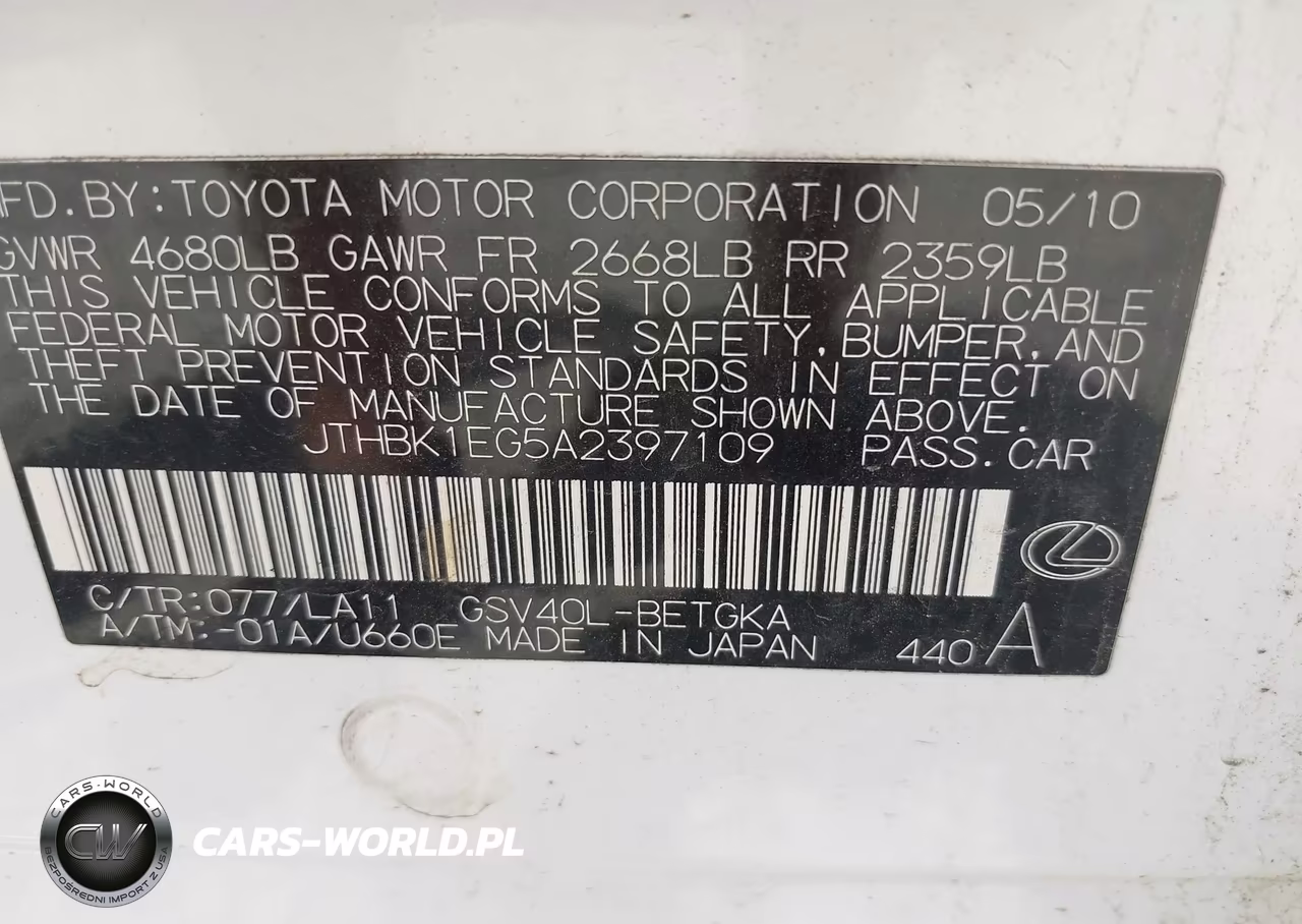 2010 Lexus Es 350 VIN:JTHBK1EG5A2397109 - 9