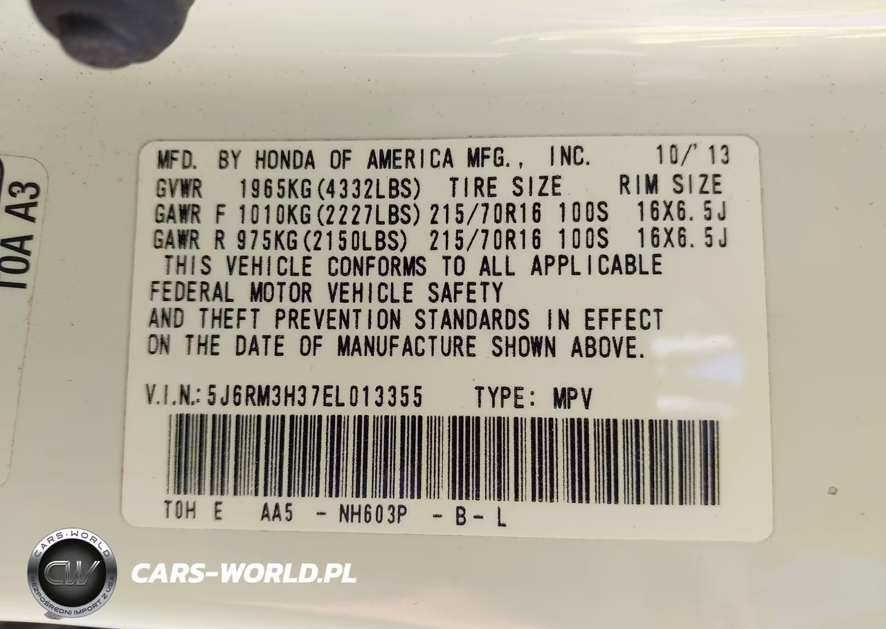 2014 Honda Cr-V Lx VIN:5J6RM3H37EL013355 - 9
