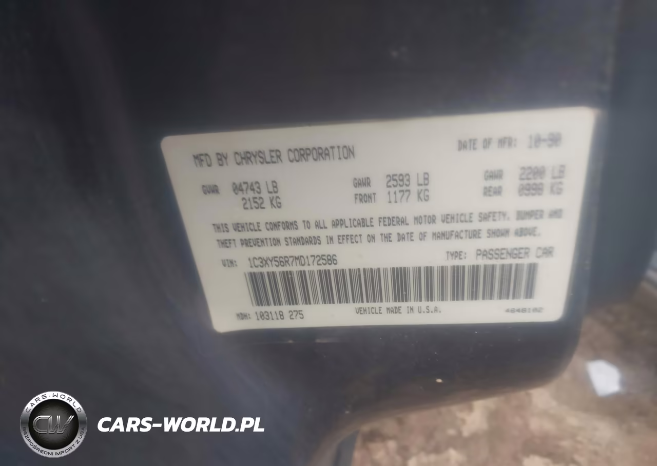 1991 Chrysler Imperial VIN:1C3XY56R7MD172586 - 9