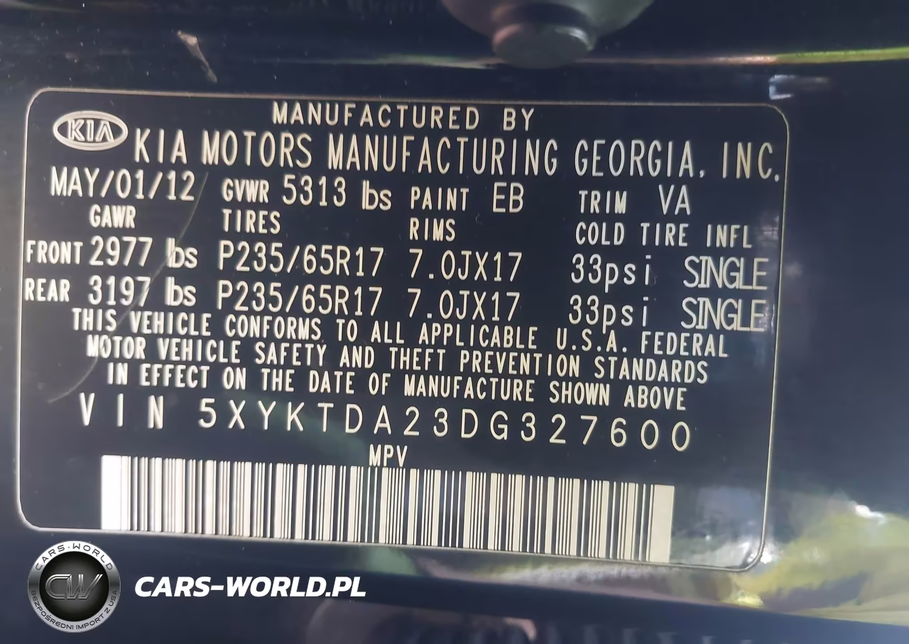 2013 Kia Sorento Lx V6 VIN:5XYKTDA23DG327600 - 9