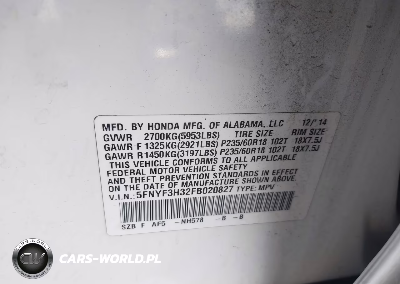 2015 Honda Pilot VIN:5FNYF3H32FB020827 - 9