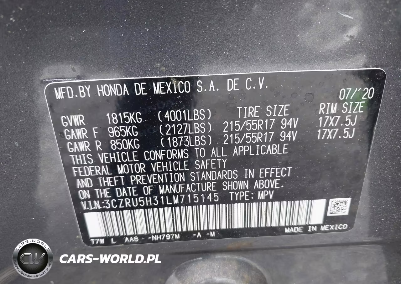 2020 Honda Hr-V 2Wd Lx VIN:3CZRU5H31LM715145 - 9