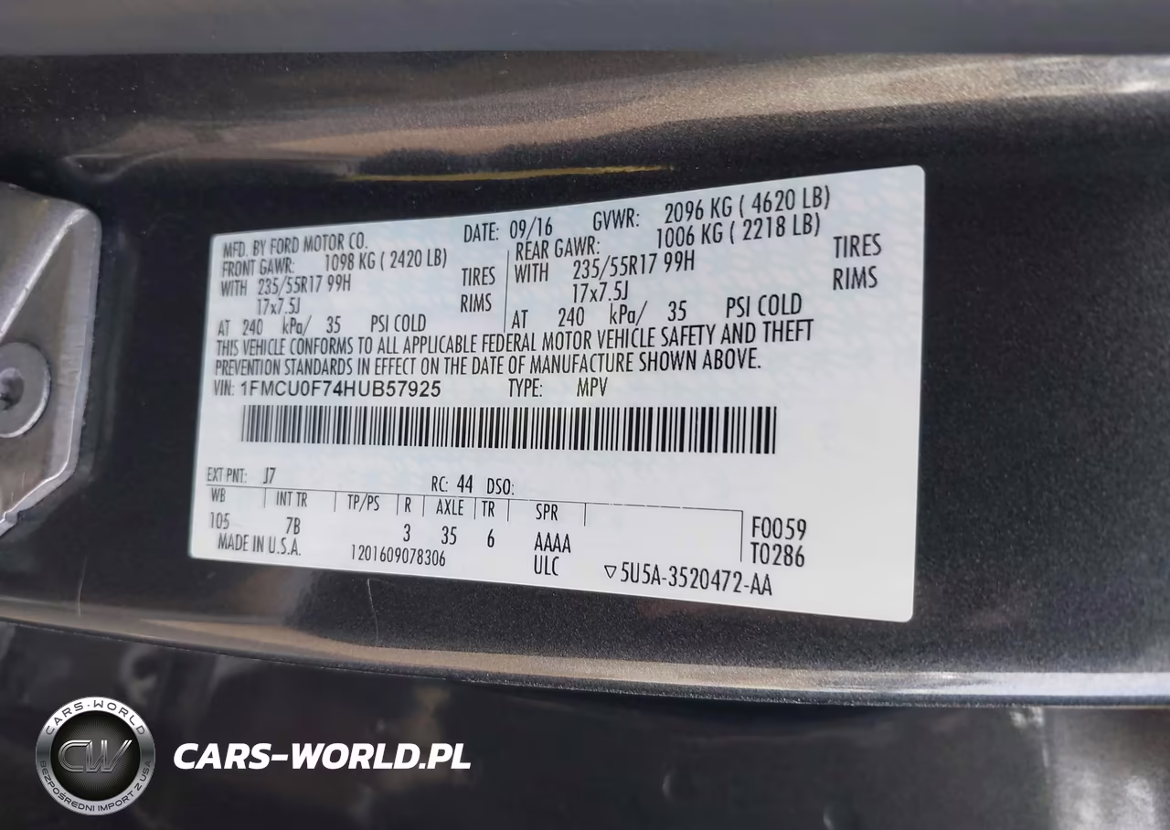 2017 Ford Escape S VIN:1FMCU0F74HUB57925 - 9