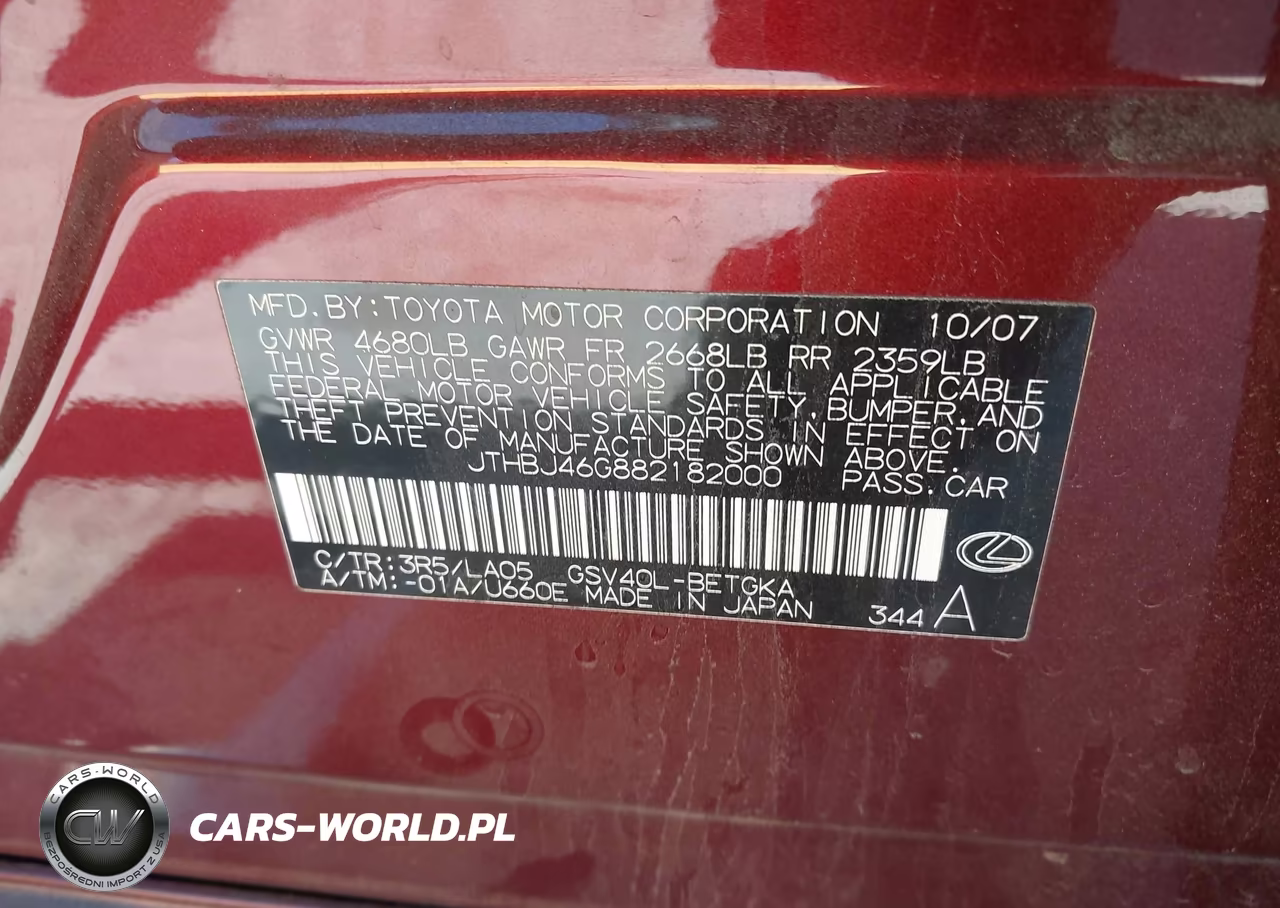 2008 Lexus Es 350 VIN:JTHBJ46G882182000 - 9