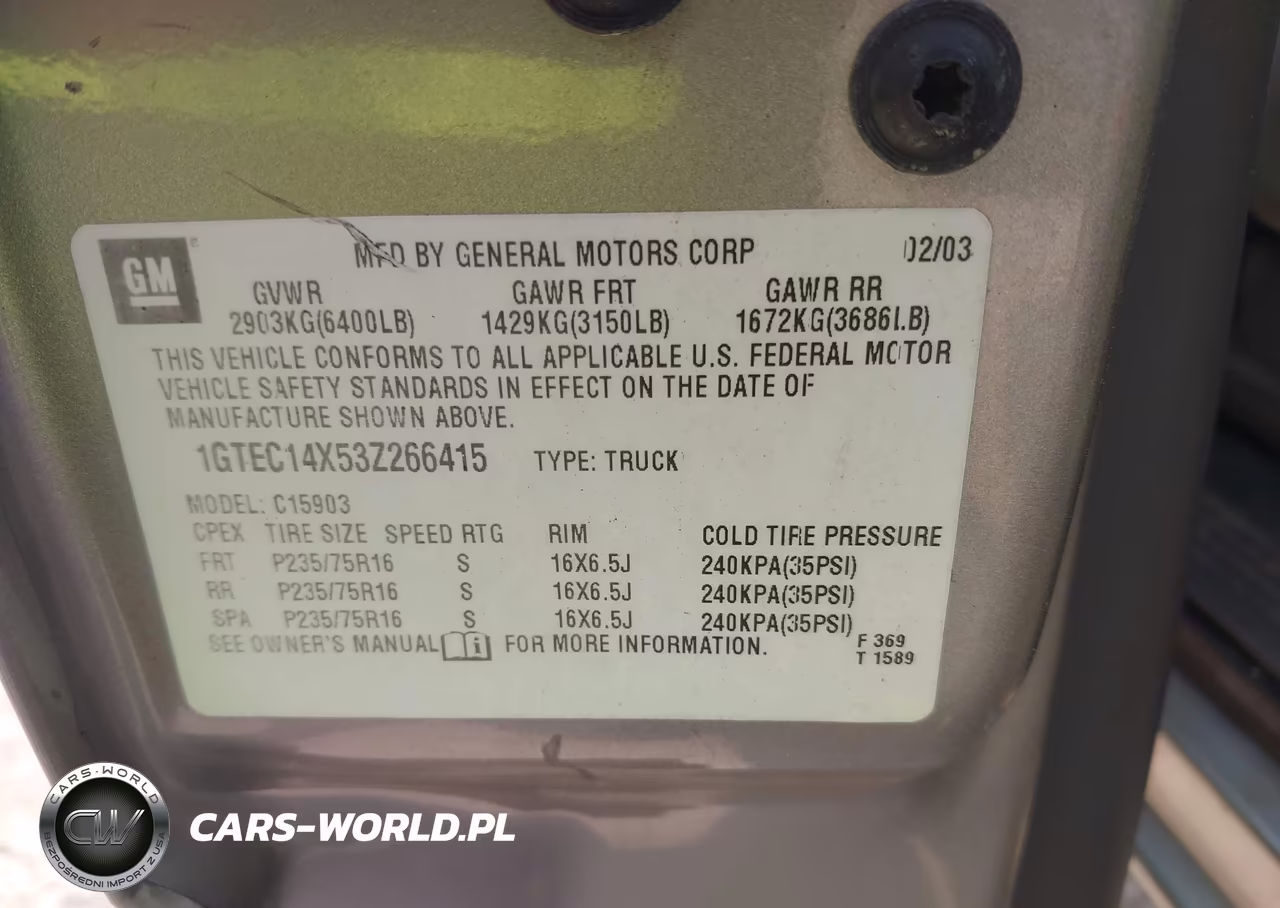 2003 GMC Sierra 1500 Work Truck VIN:1GTEC14X53Z266415 - 9