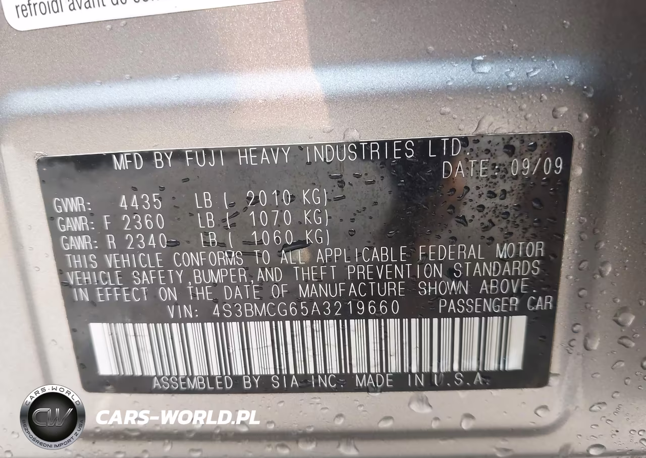 2010 Subaru Legacy 2.5I Premium VIN:4S3BMCG65A3219660 - 9
