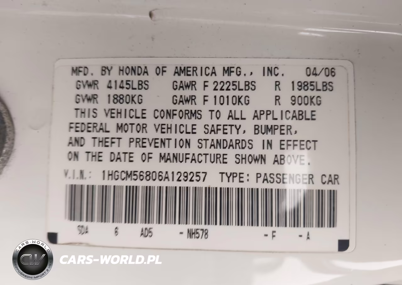2006 Honda Accord 2.4 Ex VIN:1HGCM56806A129257 - 9