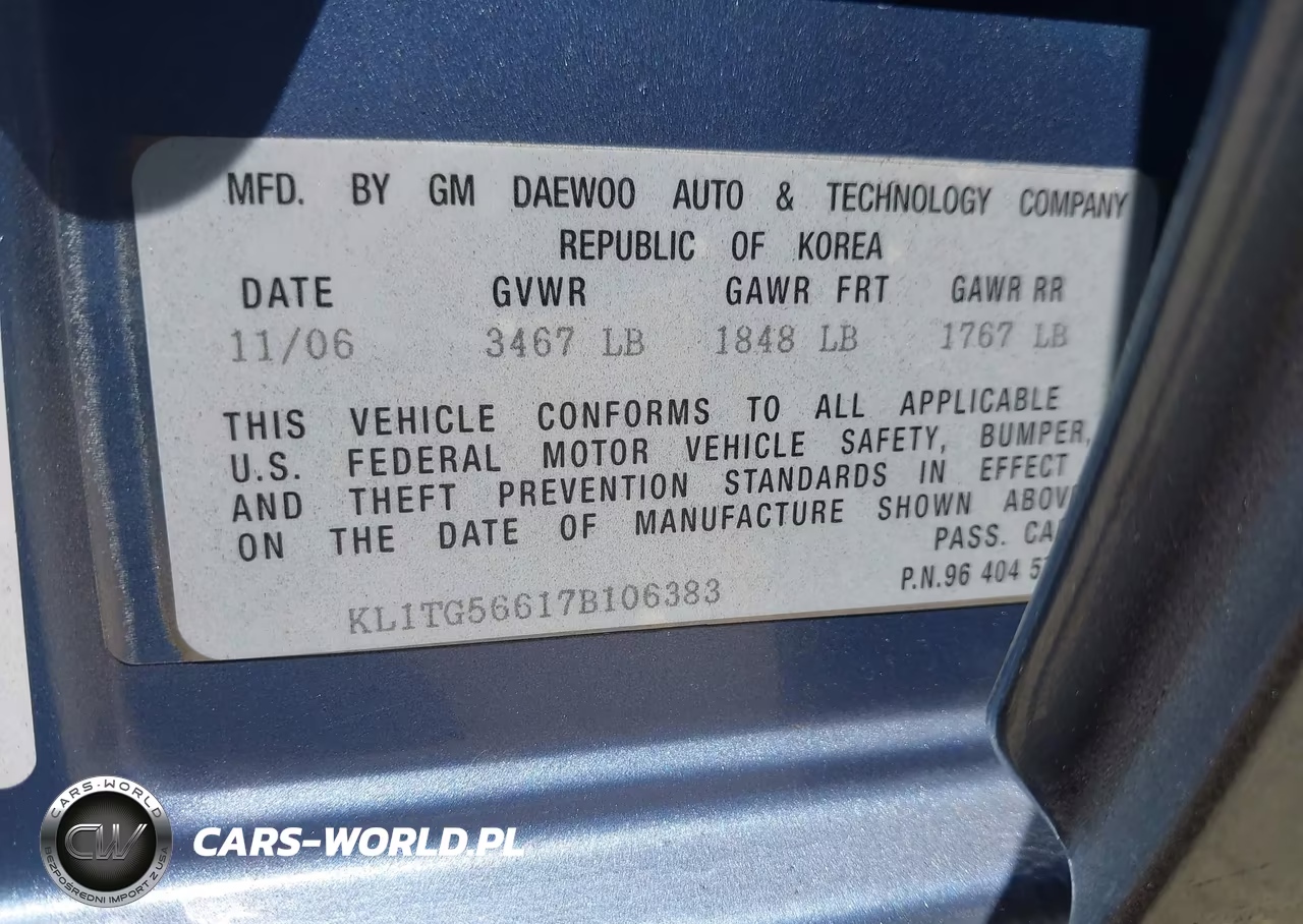 2007 Chevrolet Aveo Lt VIN:KL1TG56617B106383 - 9