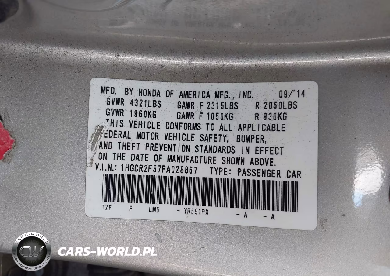 2015 Honda Accord Sport VIN:1HGCR2F57FA028867 - 9
