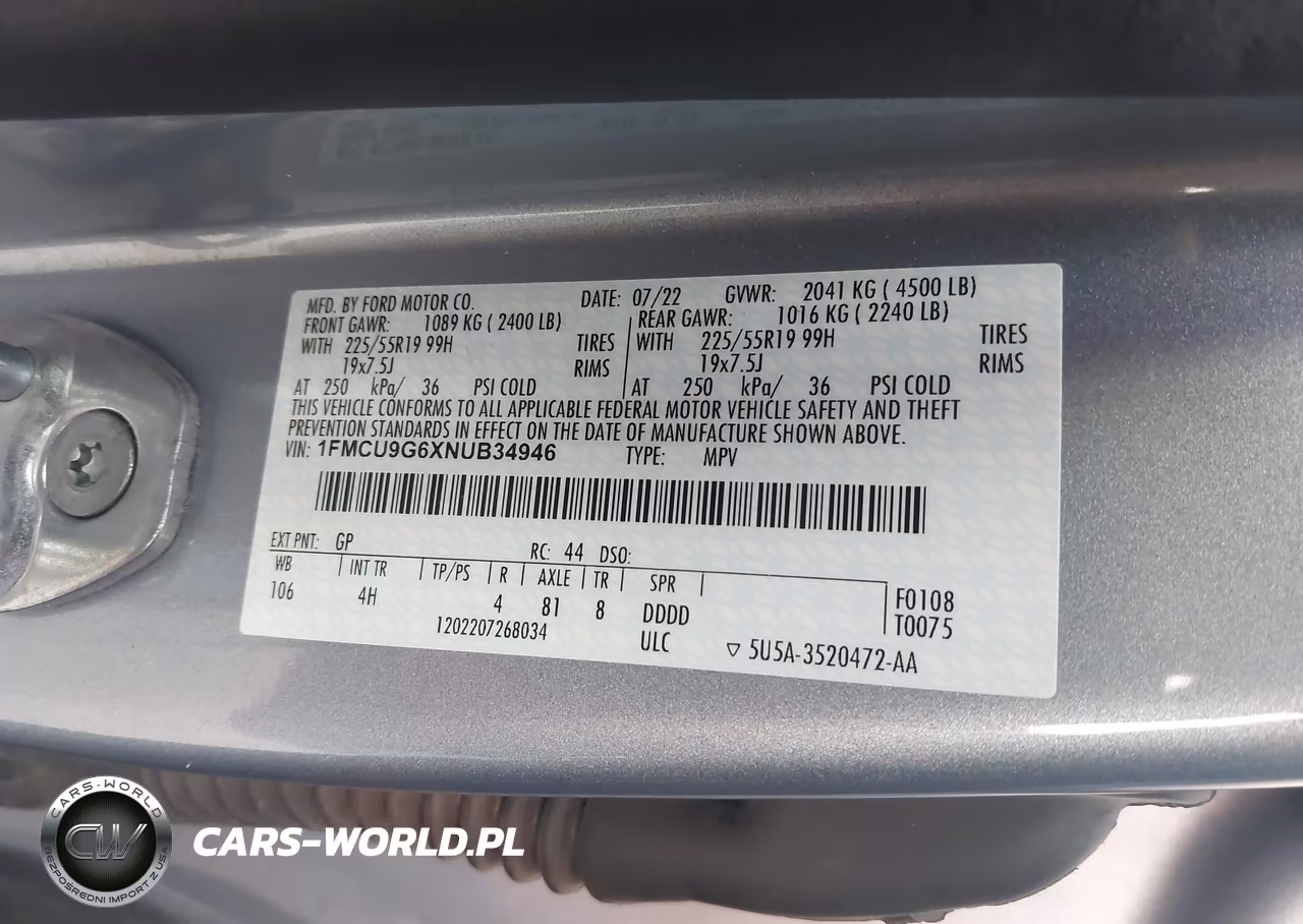 2022 Ford Escape Se VIN:1FMCU9G6XNUB34946 - 9