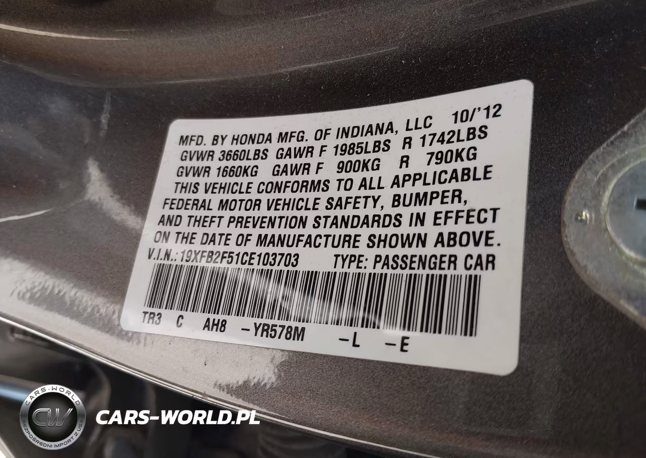 2012 Honda Civic Lx VIN:19XFB2F51CE103703 - 9