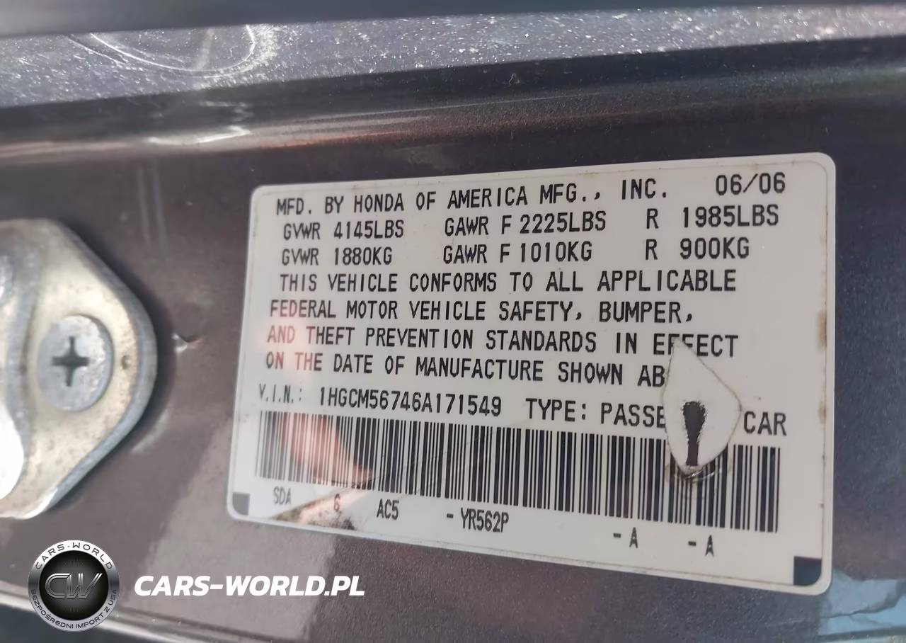 2006 Honda Accord 2.4 Ex VIN:1HGCM56746A171549 - 9
