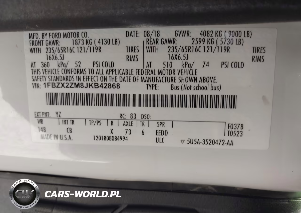 2018 Ford Transit-350 Xl VIN:1FBZX2ZM8JKB42868 - 9