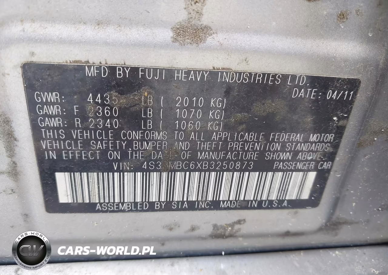 2011 Subaru Legacy 2.5I Premium VIN:4S3BMBC6XB3250873 - 9