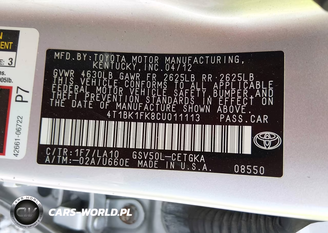 2012 Toyota Camry Xle V6 VIN:4T1BK1FK8CU011113 - 9