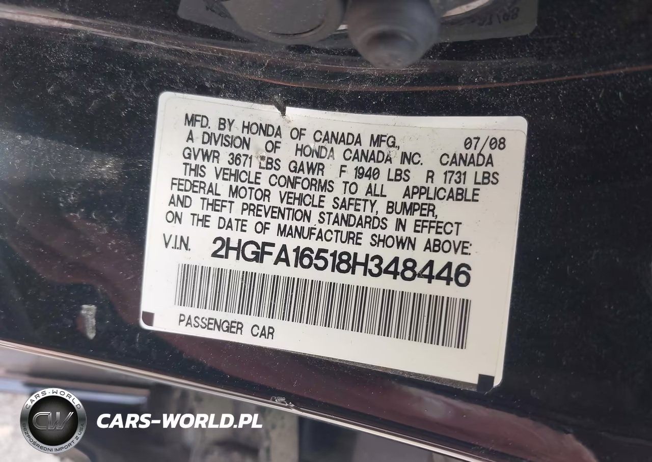 2008 Honda Civic Lx VIN:2HGFA16518H348446 - 9