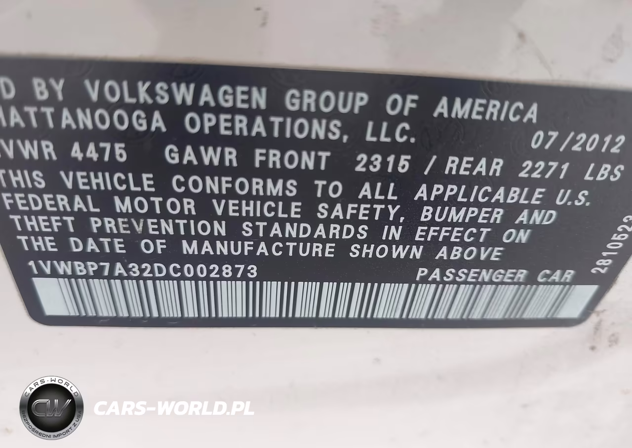 2013 Volkswagen Passat 2.5L Se VIN:1VWBP7A32DC002873 - 9