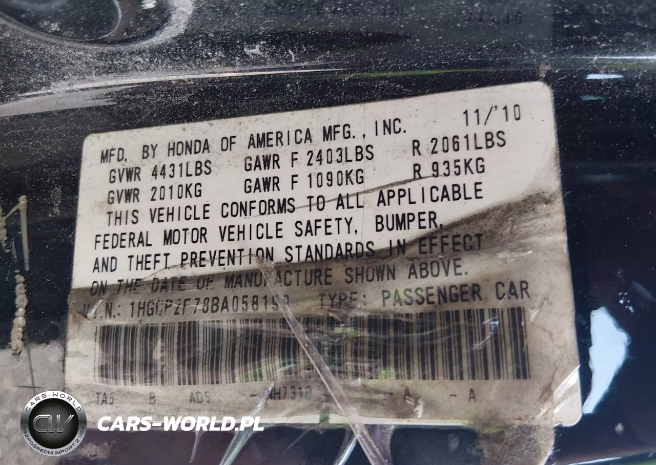 2011 Honda Accord 2.4 Ex VIN:1HGCP2F78BA058199 - 9