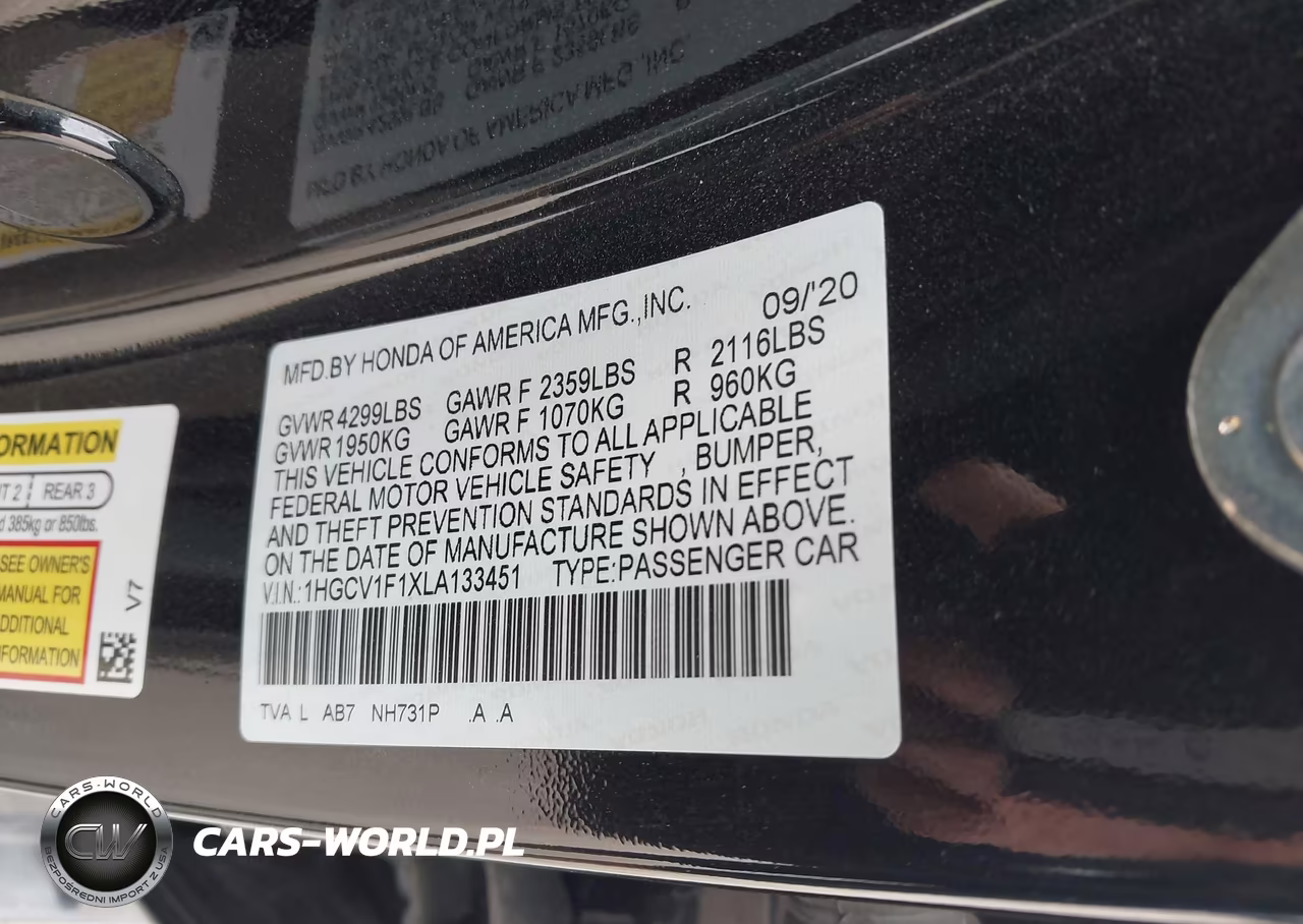 2020 Honda Accord Lx VIN:1HGCV1F1XLA133451 - 9