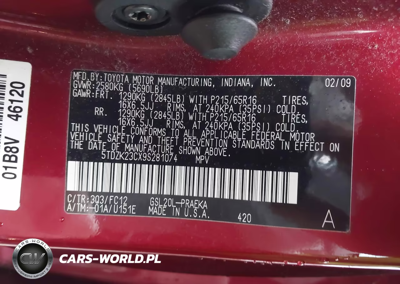 2009 Toyota Sienna Le VIN:5TDZK23CX9S281074 - 9
