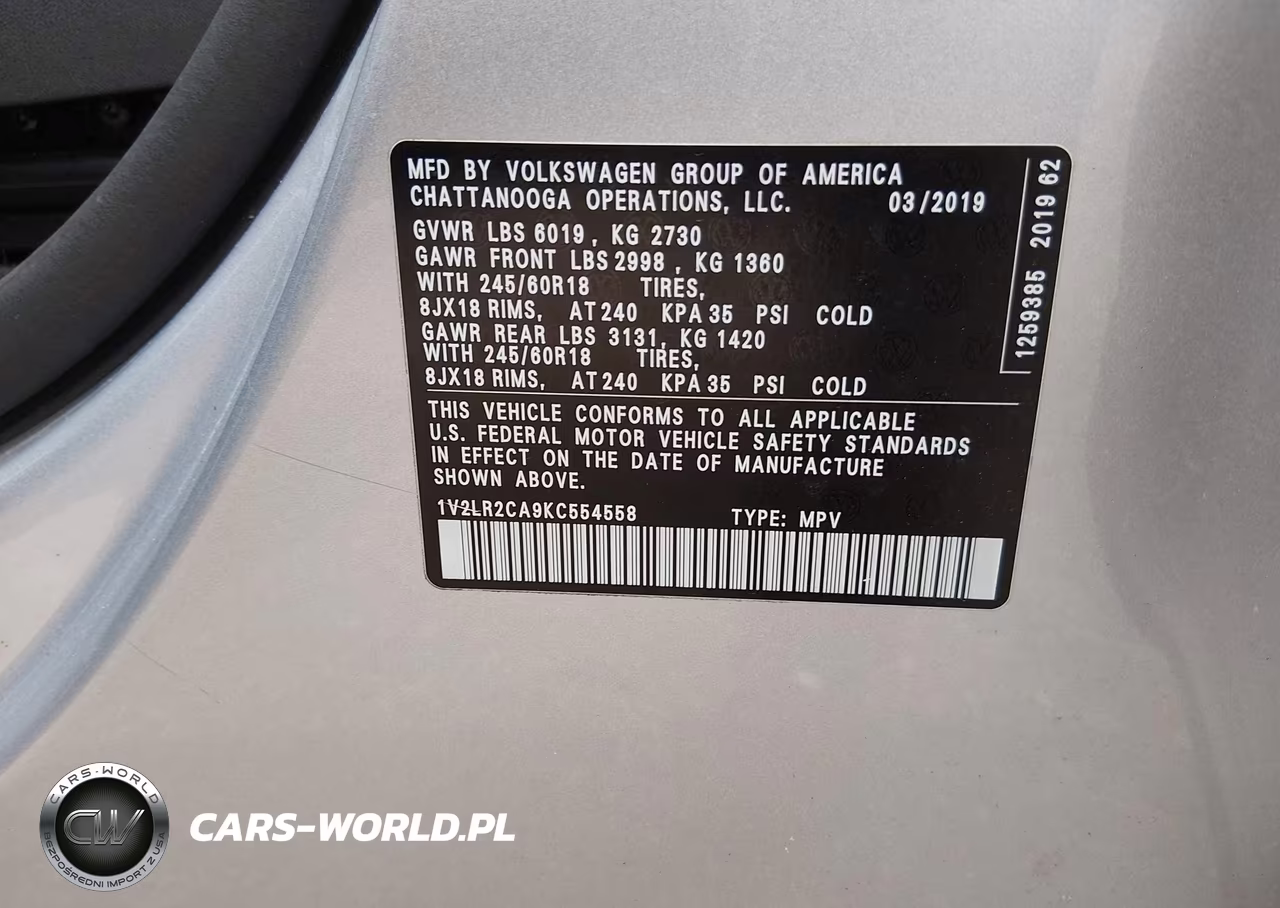 2019 Volkswagen Atlas 3.6L V6 Se VIN:1V2LR2CA9KC554558 - 9