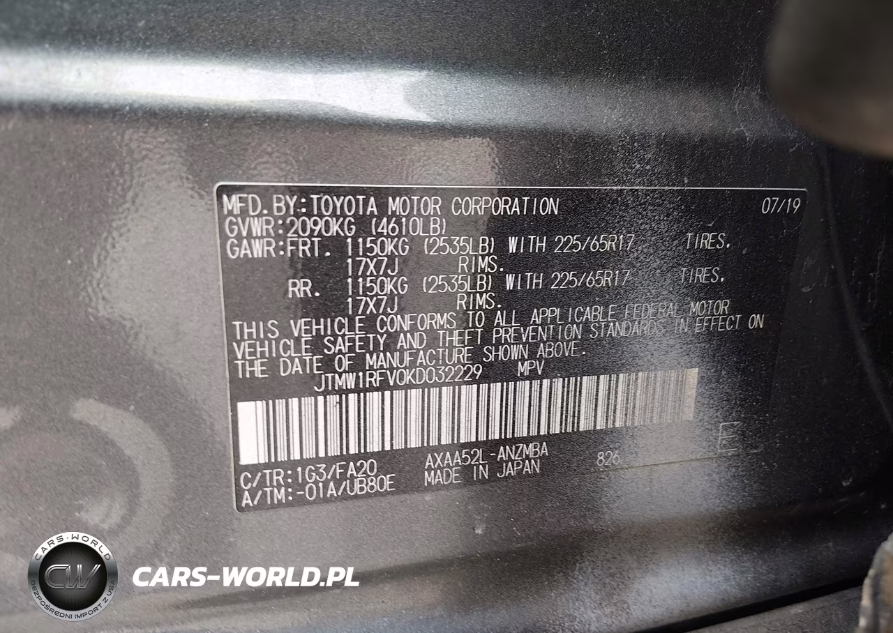 2019 Toyota Rav4 Xle VIN:JTMW1RFV0KD032229 - 9