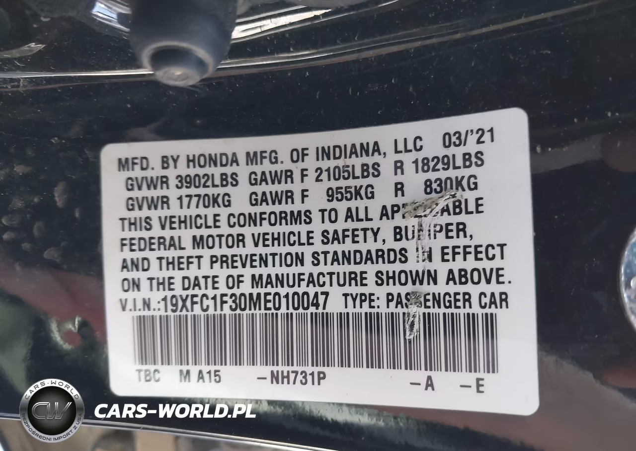 2021 Honda Civic Ex VIN:19XFC1F30ME010047 - 9