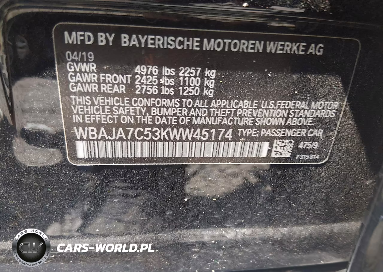 2019 BMW 5 Series 530I xDrive VIN:WBAJA7C53KWW45174 - 9