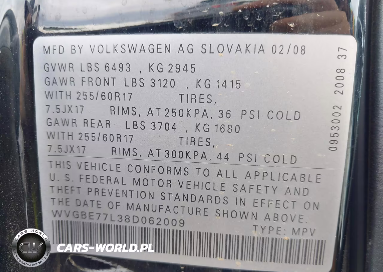 2008 Volkswagen Touareg 2 Vr6 Fsi VIN:WVGBE77L38D062009 - 9