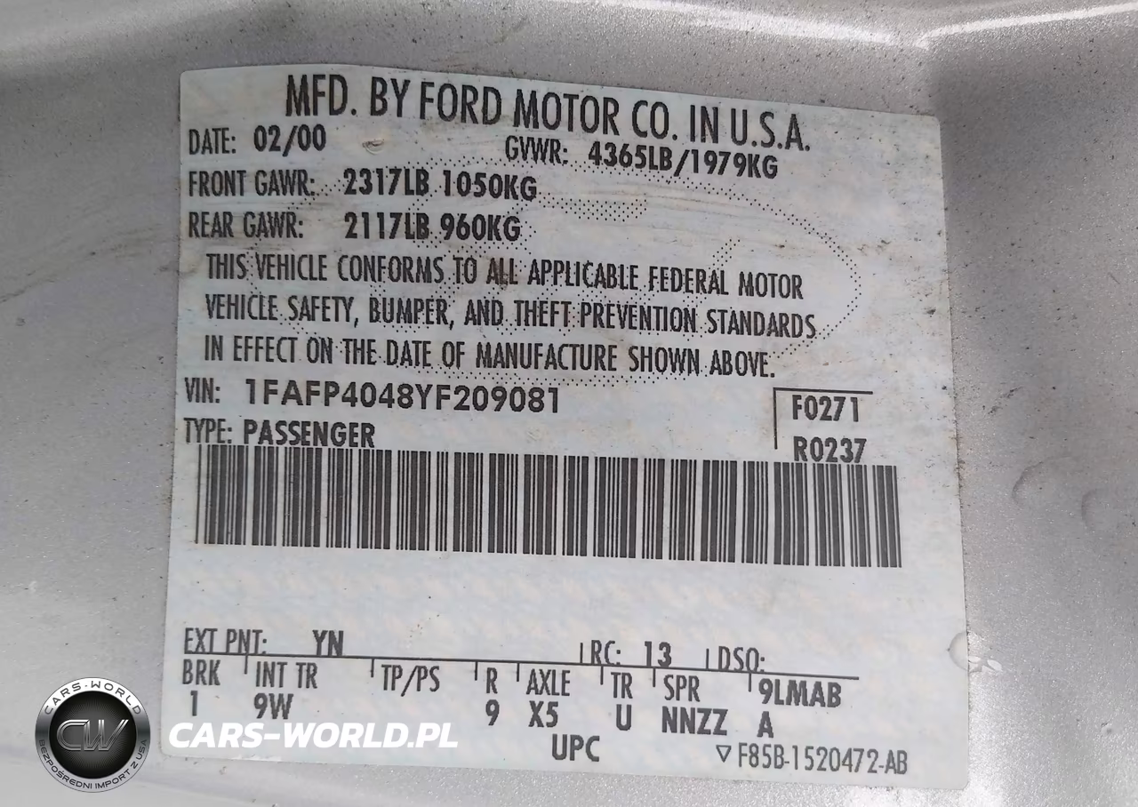 2000 Ford Mustang VIN:1FAFP4048YF209081 - 9