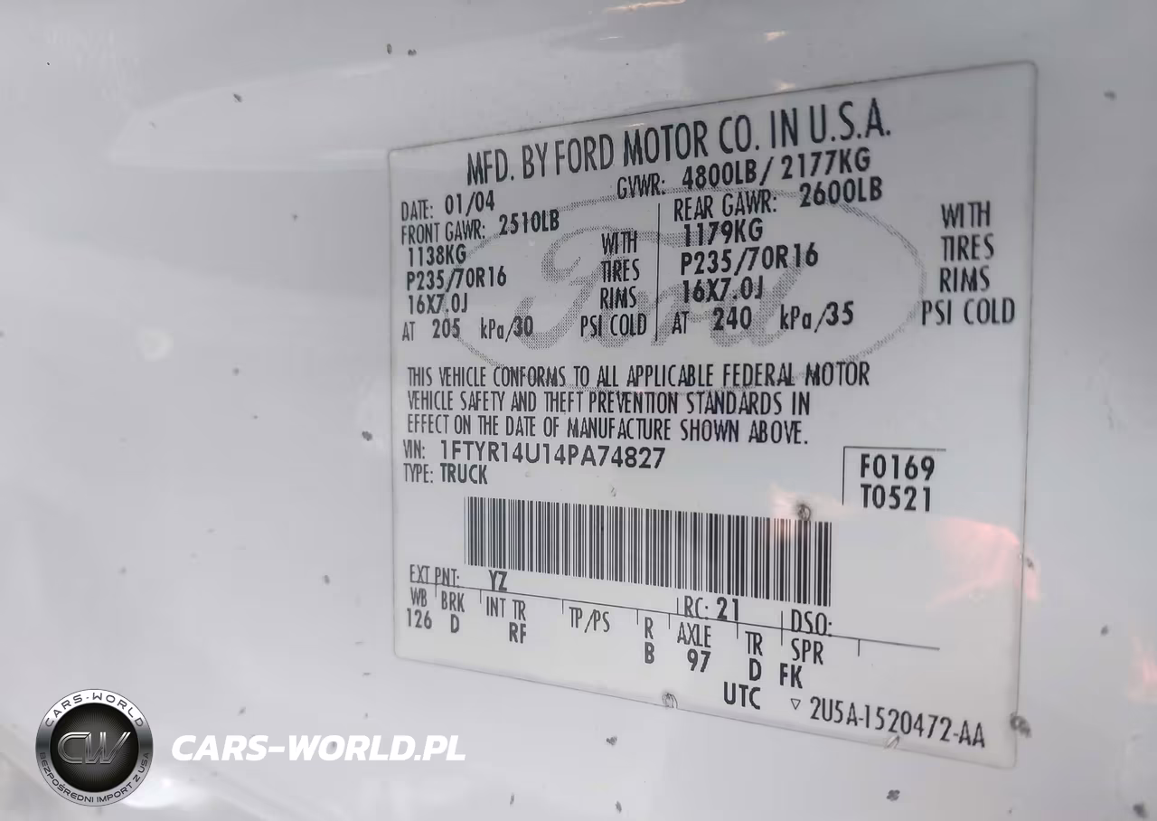 2004 Ford Ranger Edge-Tremor-Xl-Xlt VIN:1FTYR14U14PA74827 - 9