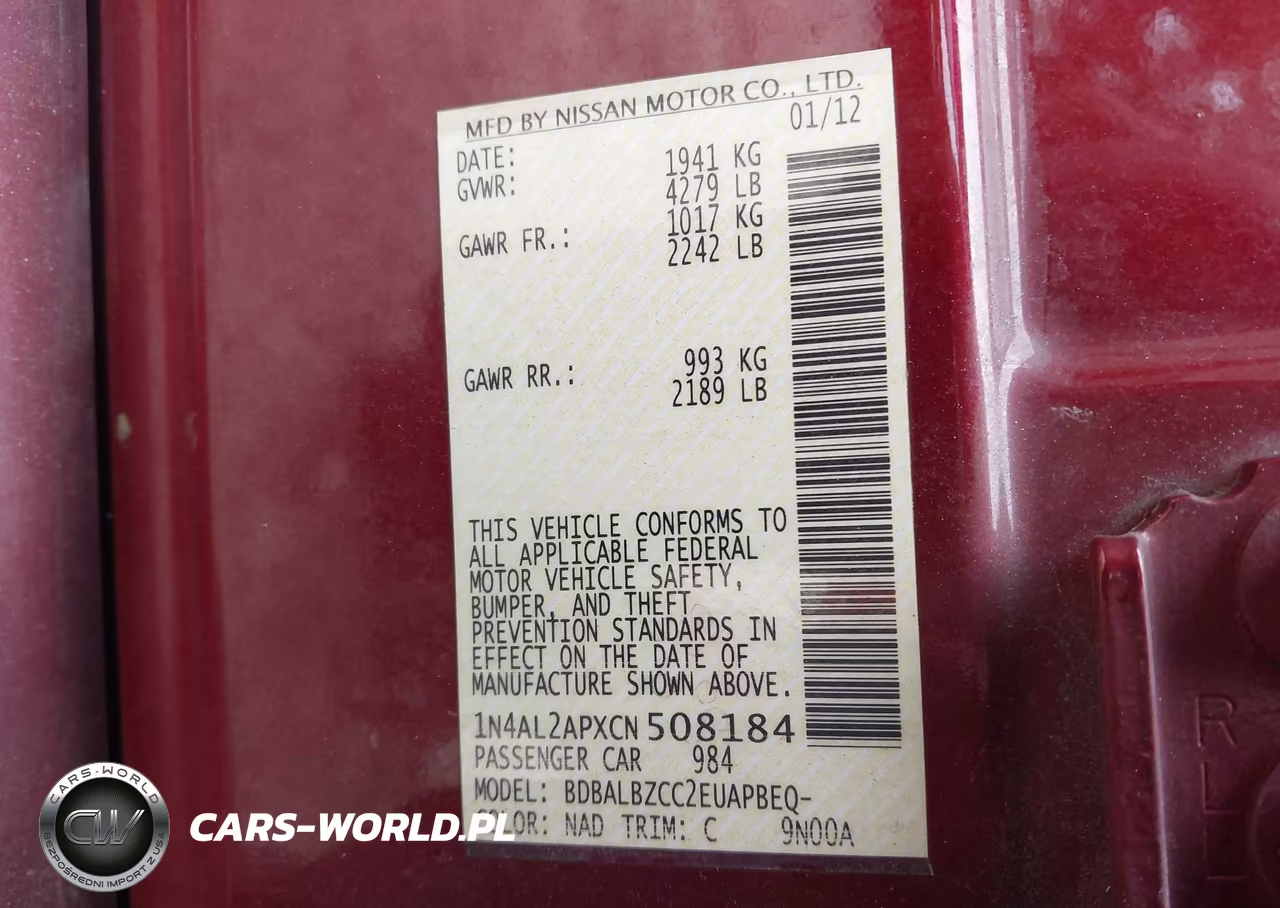 2012 Nissan Altima 2.5 S VIN:1N4AL2APXCN508184 - 9