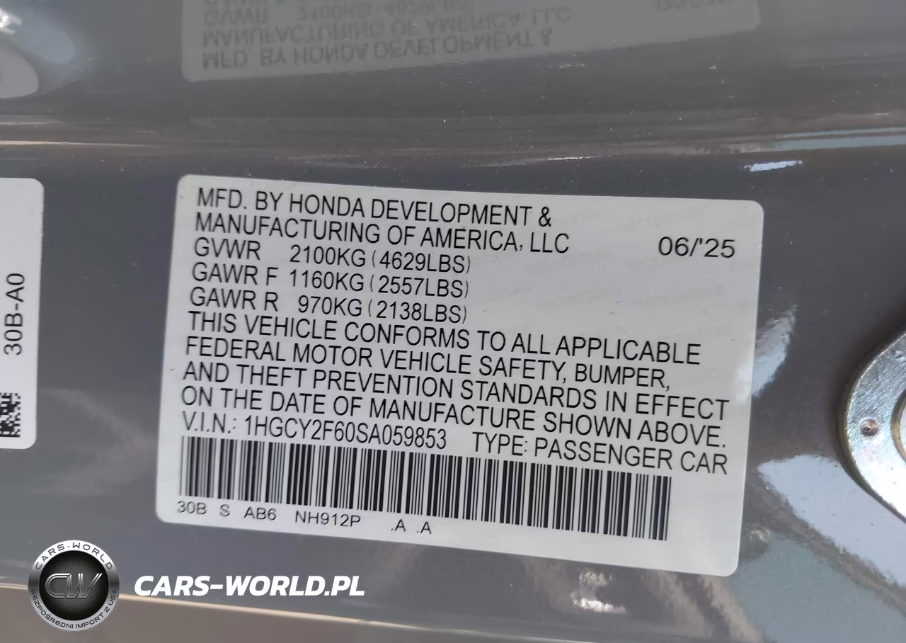 2025 Honda Accord Hybrid Ex-L VIN:1HGCY2F60SA059853 - 9