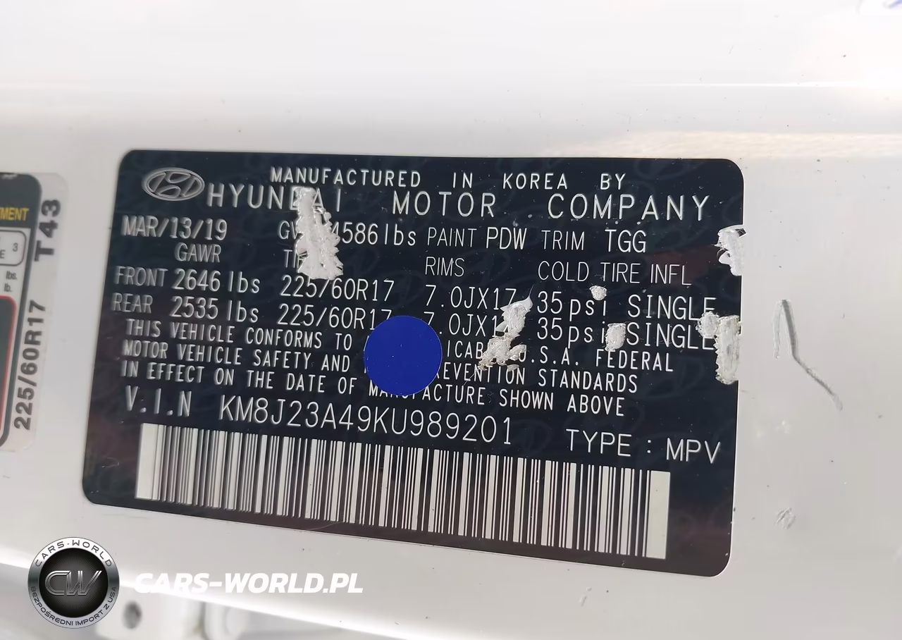 2019 Hyundai Tucson Se VIN:KM8J23A49KU989201 - 9