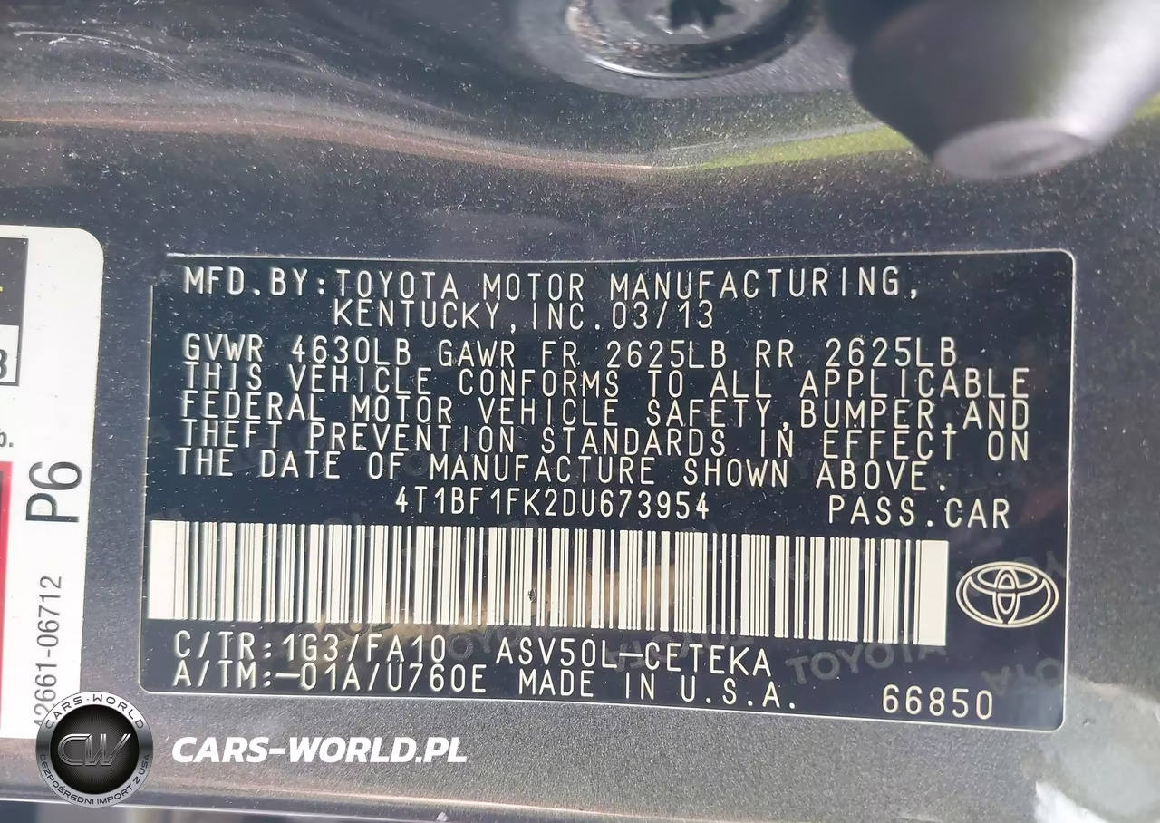 2013 Toyota Camry L VIN:4T1BF1FK2DU673954 - 9