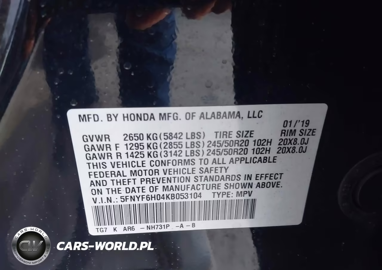 2019 Honda Pilot Elite VIN:5FNYF6H04KB053104 - 9