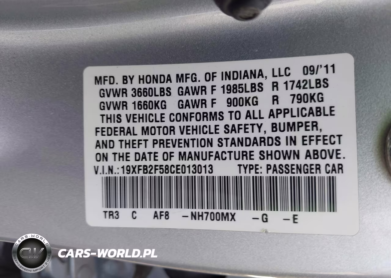 2012 Honda Civic Lx VIN:19XFB2F58CE013013 - 9